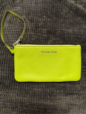 Michael Kors Neon Lime Leather Wristlet Clutch